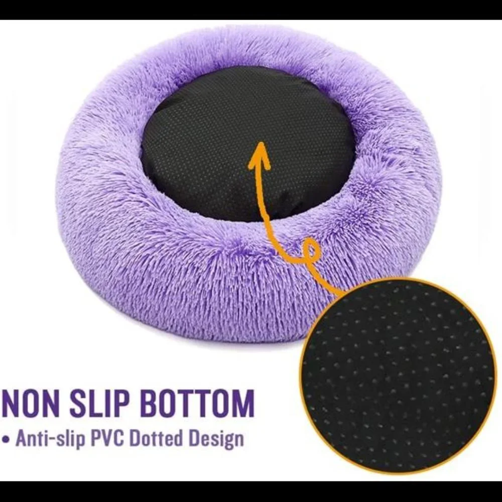 Luciphia Round Dog Cat Bed Donut Cuddler, Faux Fur Plush Pet Cushion